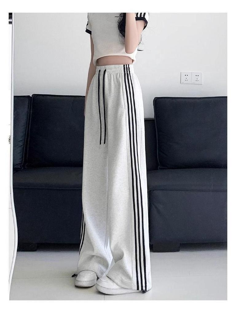 Damskie spodnie dresowe Off-White z wysokim stanem i paskami, w stylu amerykańskim, Kolekcja Wiosna/Jesień 2025, Krój prosty z mankietami