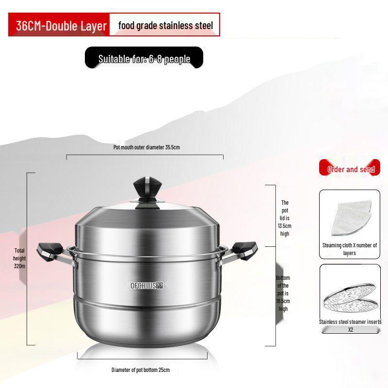 Large 304 Stainless Steel Three-Layer Household Steamer for Induction and Gas Stoves