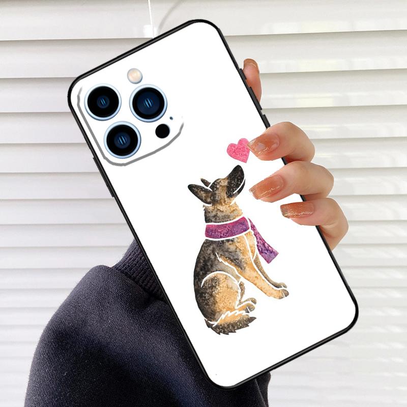 Cartoon German Shepherd Dog Phone Case For iPhone 16 15 11 12 14 Pro Max XR XS Max X Plus 13 14 Pro Soft Silicone Back Cover