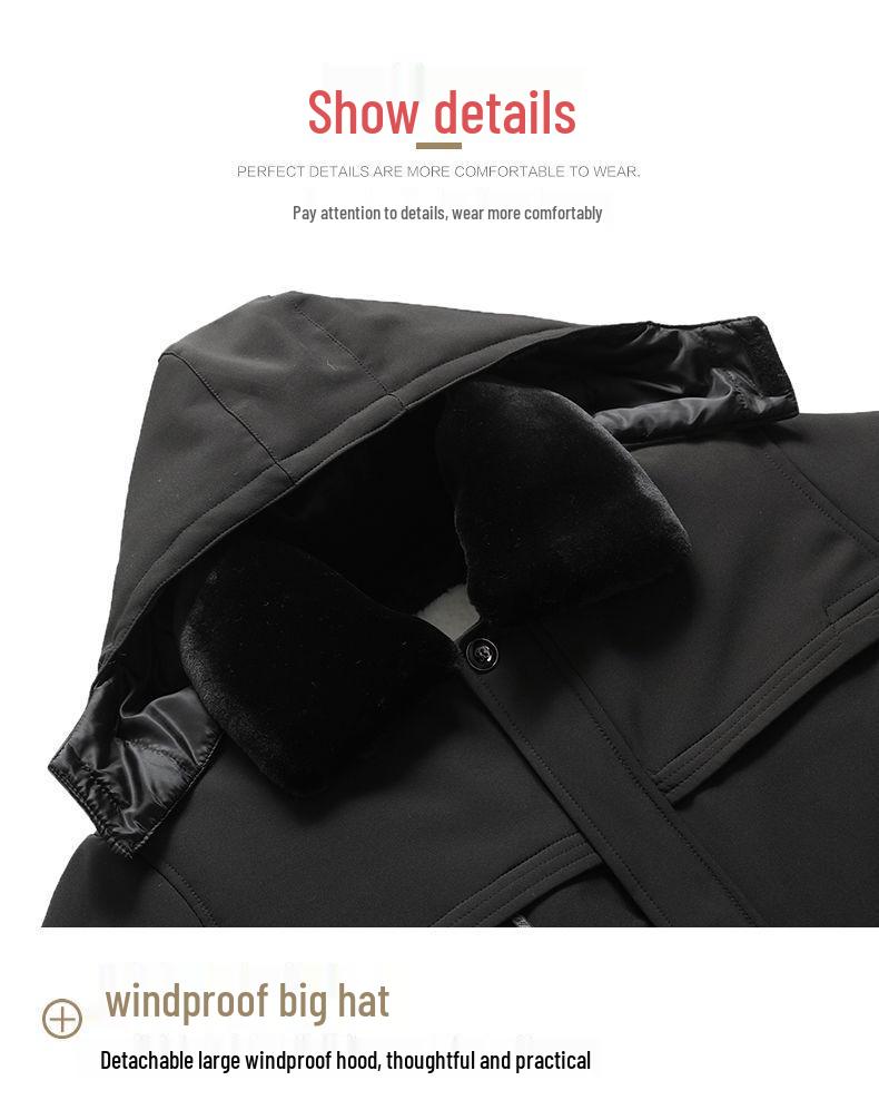 Herren Schaffell gefütterte Lederjacke - Warmer verdickter Leder Wollmantel