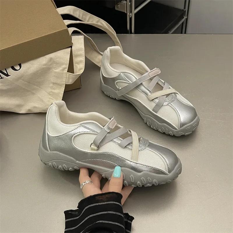 Ballet Style Summer Thick Heel Casual Sports Deqin Shoes Women's Open Toe Breathable Mary Jane Striped Pattern Synthetic Leather