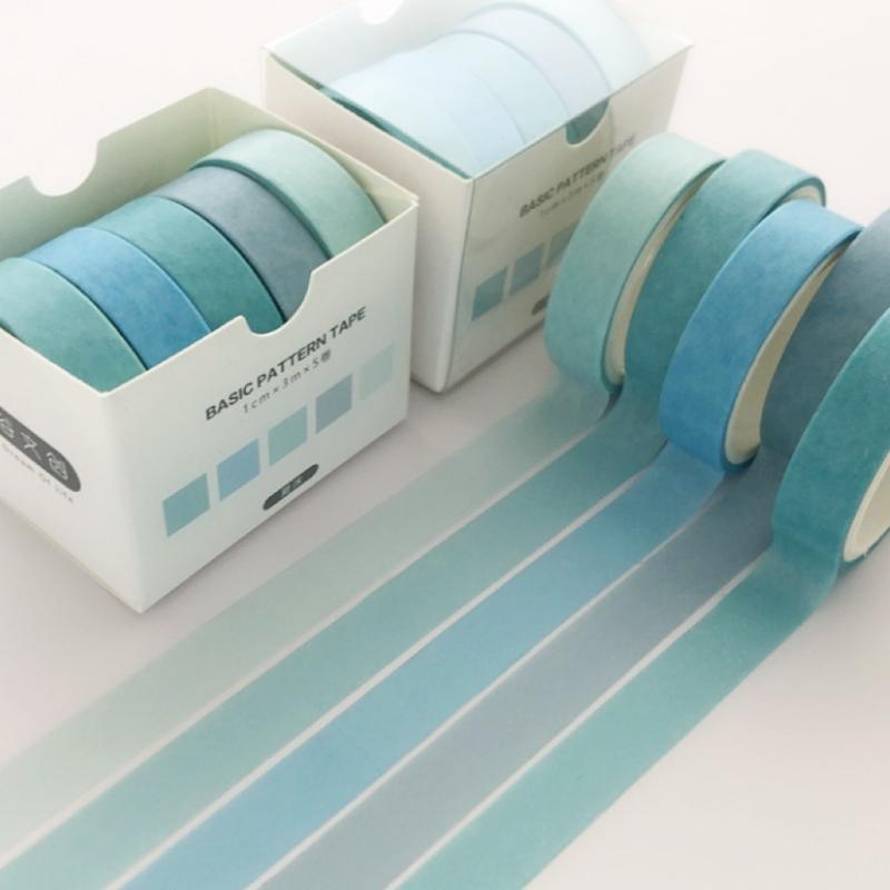 5pcs Basic Pattern Washi Tape Set Pink Green Color Dots Line Grid 10mm Adhesive Masking Tape Diary Album Stickers A6361