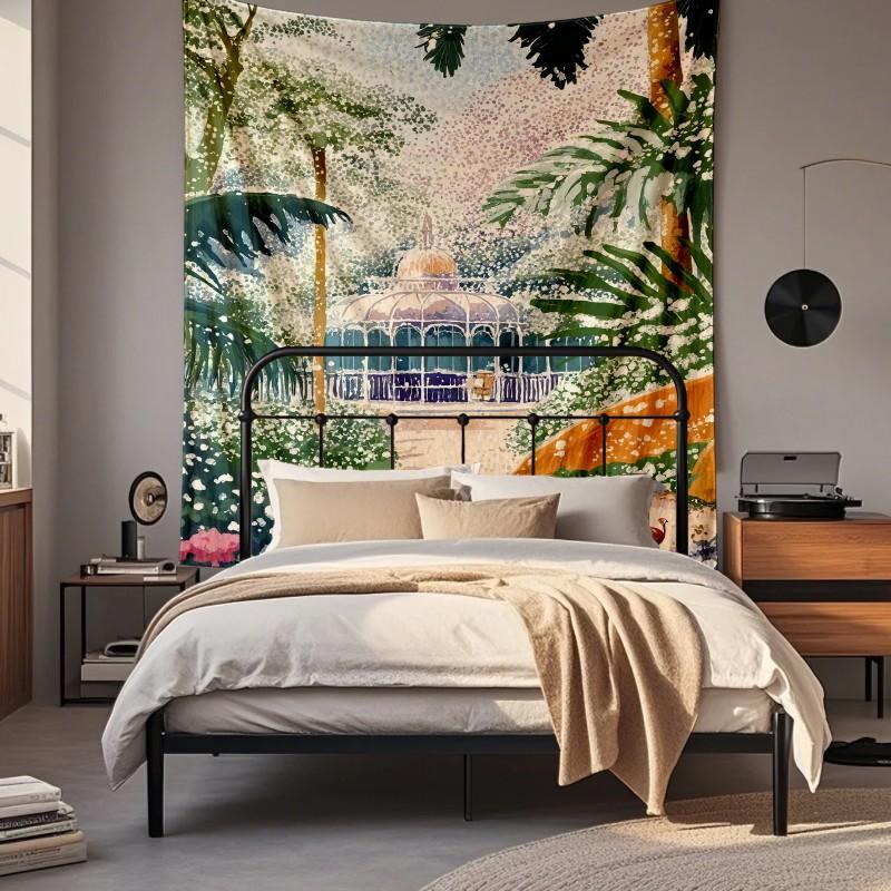 Boho Chic Wall Tapestry With Moon Phase Floral Starry Sky Design Bedroom Yoga Studio Decor