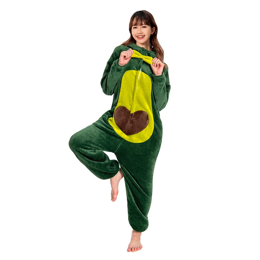 OLAOLA Avokádové Kigurumi Pyžamo, Jídlo, Ovoce, Zelenina, Halloweenský Kostým, Dospělý, Roztomilý, Legrační, Teplý, Nadýchaný, Domácí oblečení, Párty, Ochrana proti chladu (L)