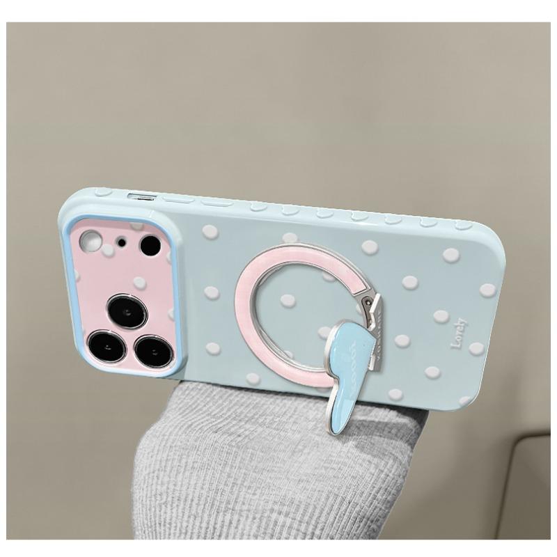 Ins Style Polka Dot Heart Stand Silicone Phone Case For Iphone