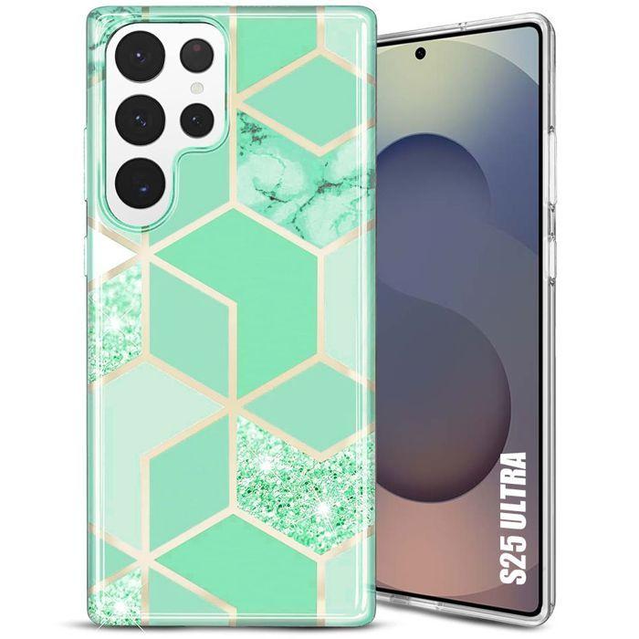 Protective Case - BOOLING - for Samsung Galaxy S25 Ultra - Shockproof - Silicone + PC - Turquoise Marble Pattern