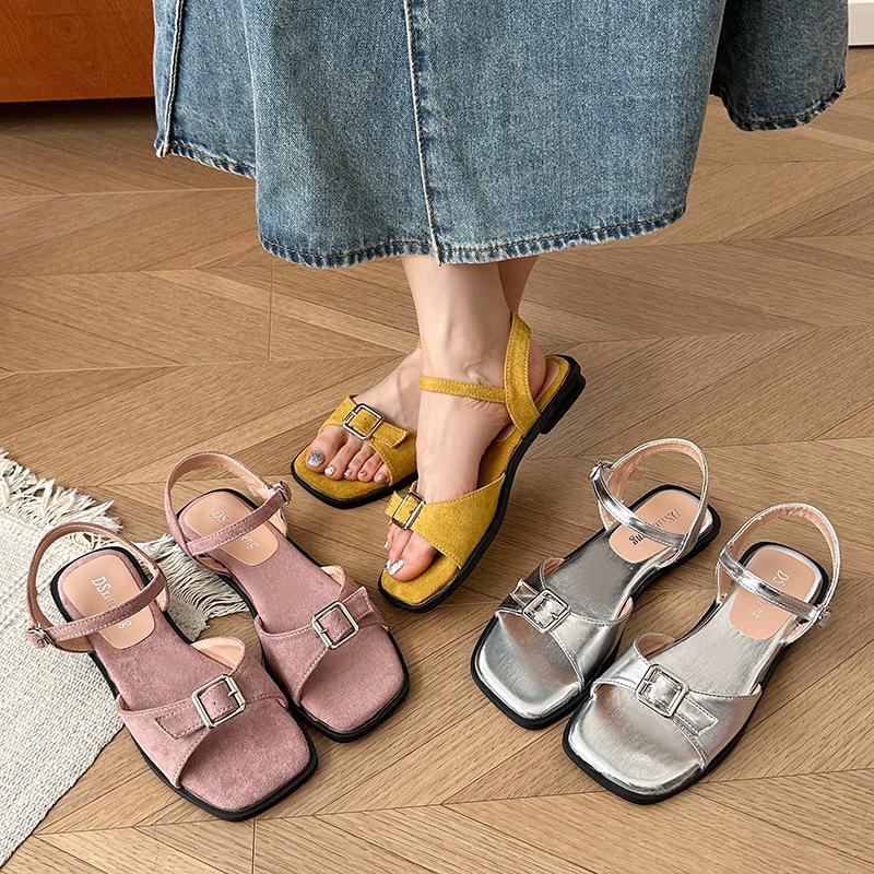 Open-toed sandals women's French one-word strap 2025 summer new outer wear with skirt platform fashion Roman beach shoes