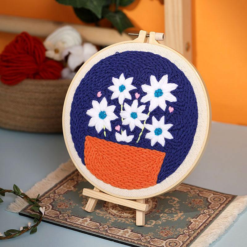 Russian DIY Punch Needle Embroidery Kit: Includes Yarn, Needle, Latch Hook, & Hoop for Knitting & Ornament Crafting