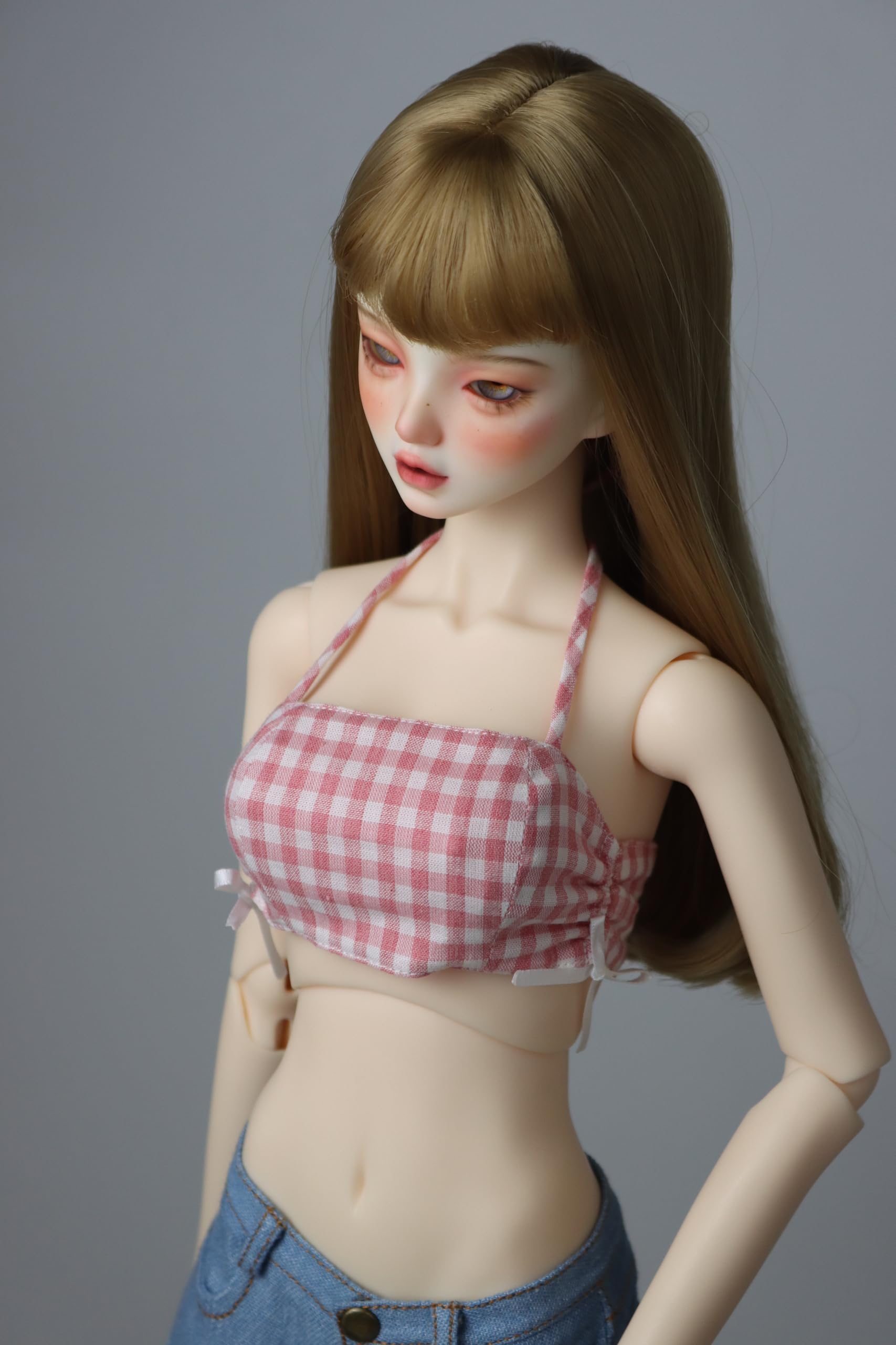

HAMRETHYPPZ 14 16 13 BJD Кукла на шаровых шарнирах Платье, Костюм для куклы, Наряд горничной для куклы, Милый, Очаровательный, Элегантный Розово-белый клетчатый топ-майка для BJD