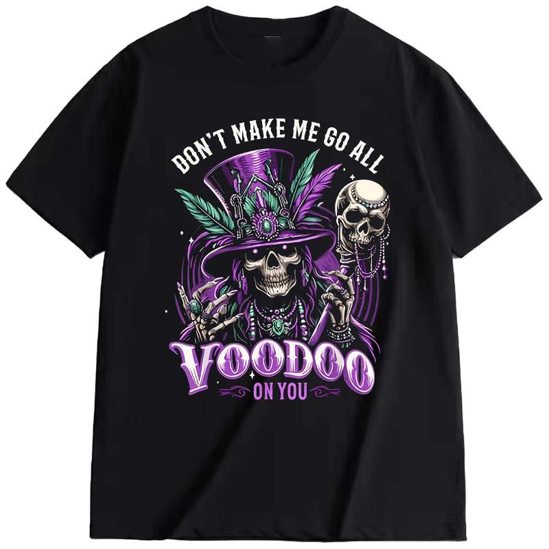 

Summer Men s and Women s Voodoo Skull and Voodoo Doll Short-sleeved T-shirt - 100% Pure Cotton Soft Gothic Mysterious Design 4XL