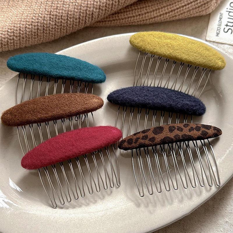 Korean Retro Woolen Hair Clip for Women - Elegant 2026 High-End Princess Comb for Bangs & Loose Hair Styling