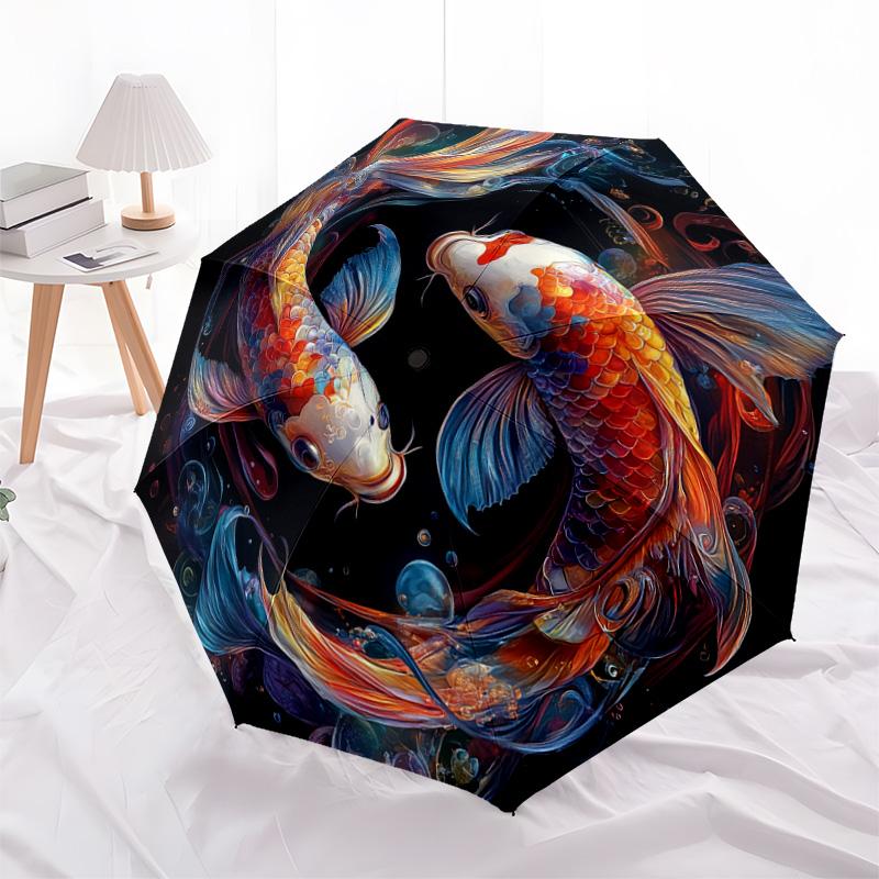 1 PC Automatic Folding Umbrella - Koi Fish Pattern, Portable & Foldable Design with 8 Ribs, Christmas Birthday Gifts