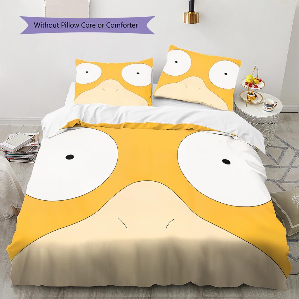 Biancheria da letto con motivo Psyduck Pokémon Decorazione per la casa Regalo di compleanno (1 * copripiumino + 2 * federa, senza nucleo)