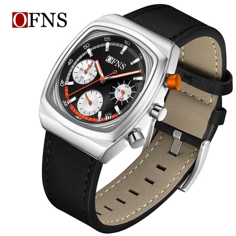 Square Dial Chronograph Quartz Watches for Men Fashion Leather Strap Casual Sport Wristwatch with Date Display Waterproof Luminous