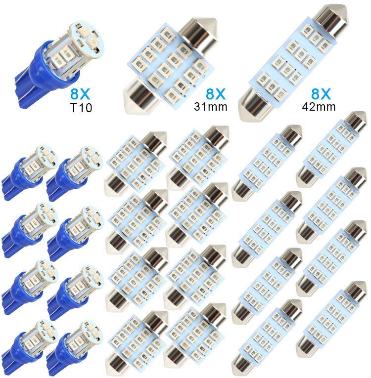 LED Car Light Set: 24PCS T10 Parking, Double-Ended Reading, License Plate, Interior Door Lights.