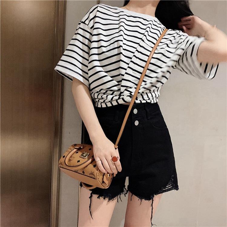 

Брюки Классика и минимализм Мода Универсальные джинсовые шорты Широкие женские рваные дырки Высокая талия Тонкие брюки A Word Тонкие джинсовые шорты 2XL чёрный