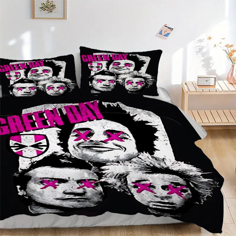 

3pcs green day, band logo Duvet Cover Set, 1 Duvet Cover + 1/2 Pillowcases (No Insert), Bedroom Decor, Allseason Comfort yy251021264 135x200cm