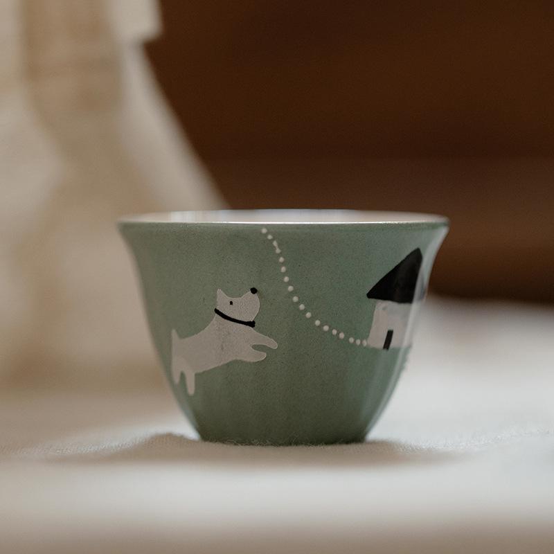Kreative handbemalte Welpenbesitzer-Teetasse im japanischen Stil, High-End-Pastellfarbe, Warmes Zimmer, Gongfu-Teeservice, Teetasse
