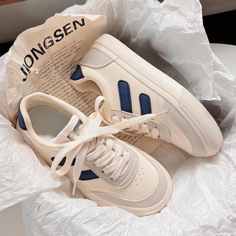 Dámské bílé tenisky Niche Design - Jaro & Podzim 2025 Plátěné sportovní boty na silné podrážce pro studentky a dívky, Všestranný styl
