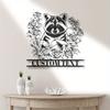 Custom Raccoon Floral Metal Wall Art, Personalized Name Sign for Garden Front Door, Unique Handmade Home Decor