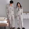 Women's Ribbed Cotton Couple Pajamas Set - Long Sleeve & Pants, Autumn Cartoon Striped Homewear, Wearable Outdoors