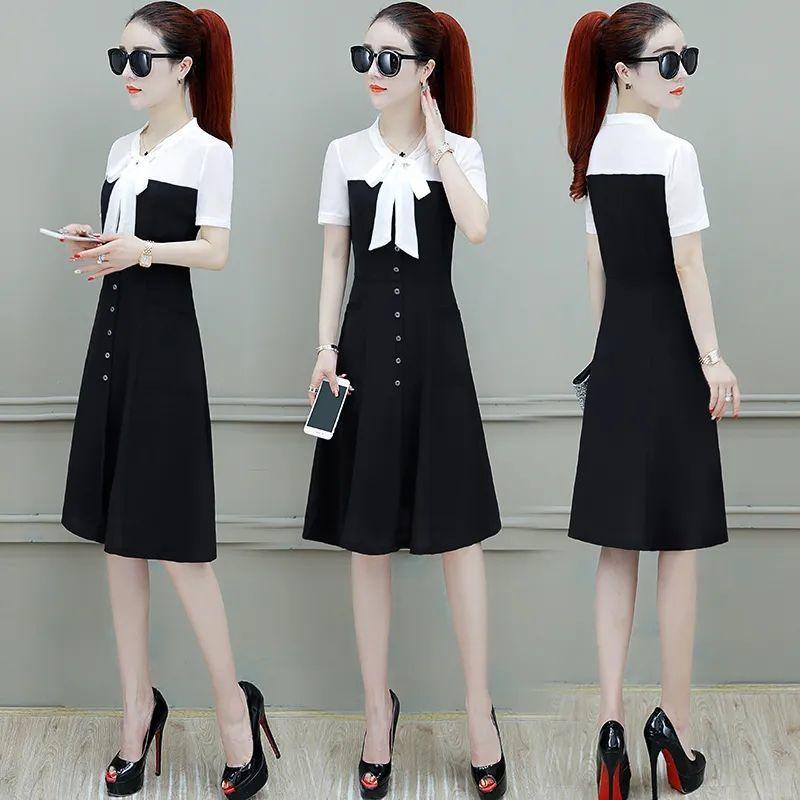 Elegant Summer Chiffon Dress Women Slim Waist Midi Long Dress Fashion Lady