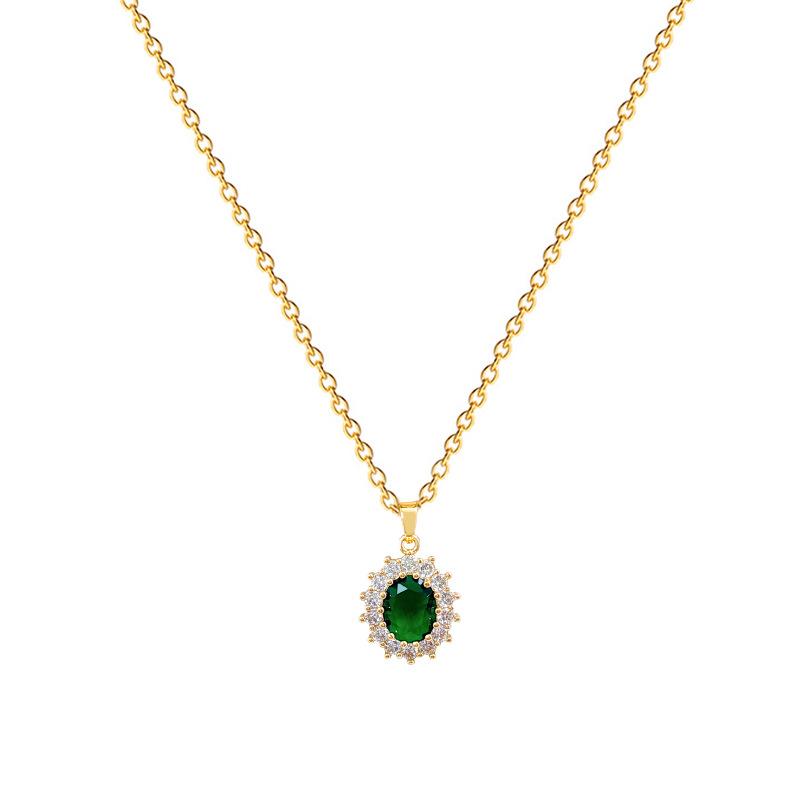 Egg-Shaped Emerald Full Diamond Light Luxury Temperament Gorgeous Full Diamond Necklace Female Versatile Collarbone Chain Titanium Steel