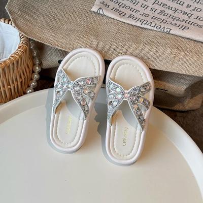Girls Slippers Outdoors 2024 New Children Fashion Princess Beach Shoes with Shiny Rhinestone Kids Versatile Sandals for Vacation