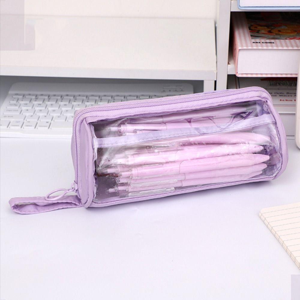 Standing Large Capacity Pencil Bag PVC Zipper Pencil Case Transparent Pencil Case  Student Learning