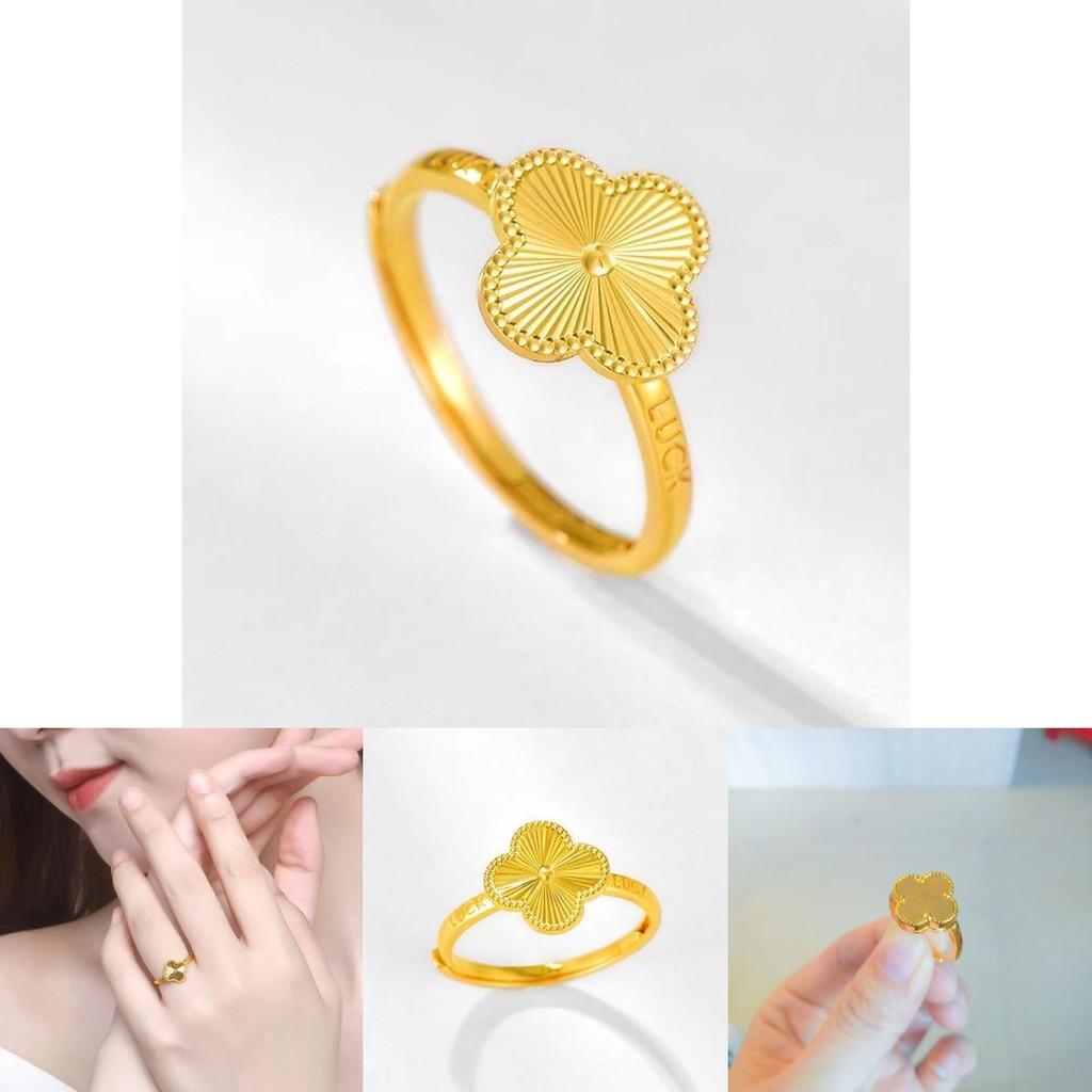 Beautiful Brass Gold Plated Four Leaf Clover Adjustable Ring Chic Jewelry For Women