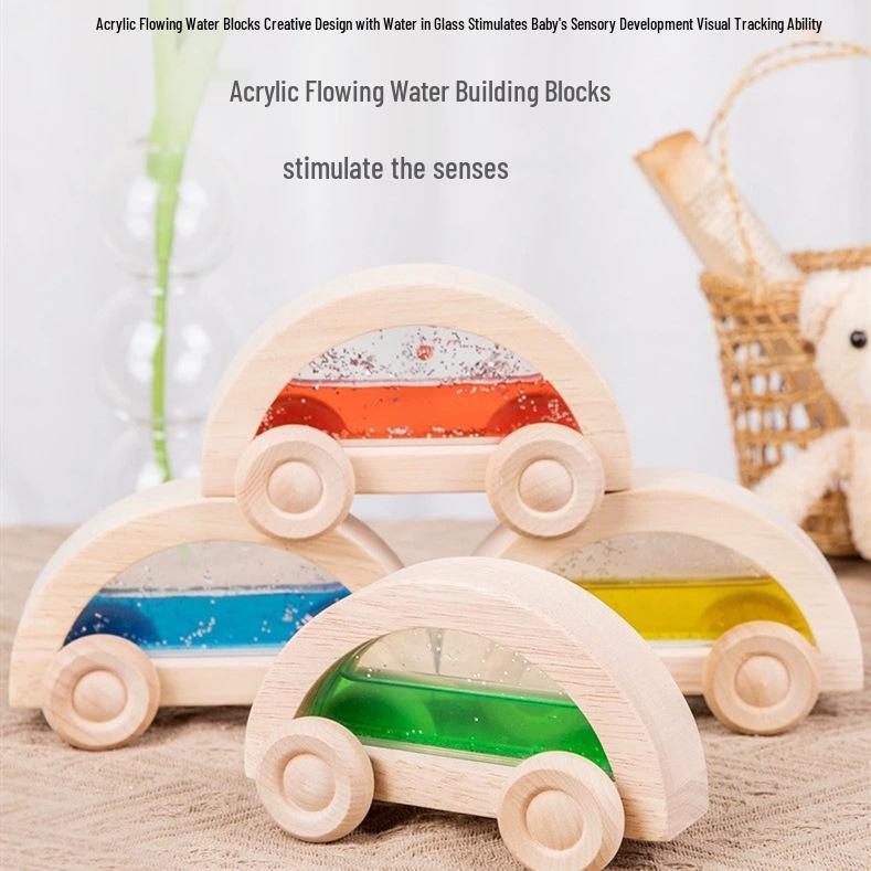 

Montessori Colorful Translucent Wooden Car Toy for Toddlers - Sensory Building Blocks