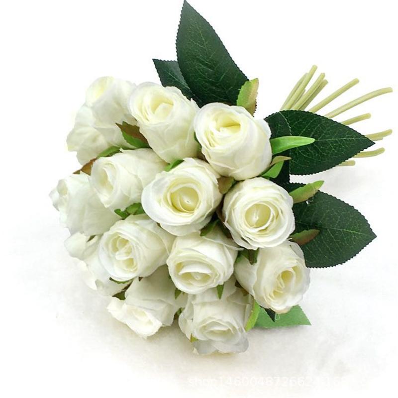 

18heads Artificial Silk Rose Fake Flower Bouquet Wedding Party Home Decor Bridal молоко, білий колір