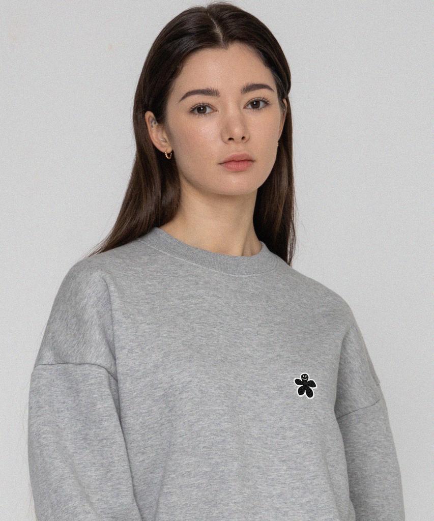GRAVER [Unisex] Black Odd Flower Embroidered Sweatshirt_Gray