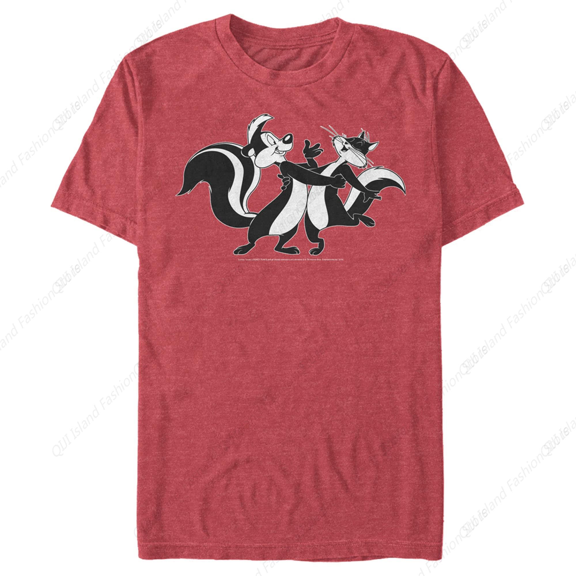 

Unisexs Looney Tunes Pepé Le Pew and Penelope Dancing TShirt Red S