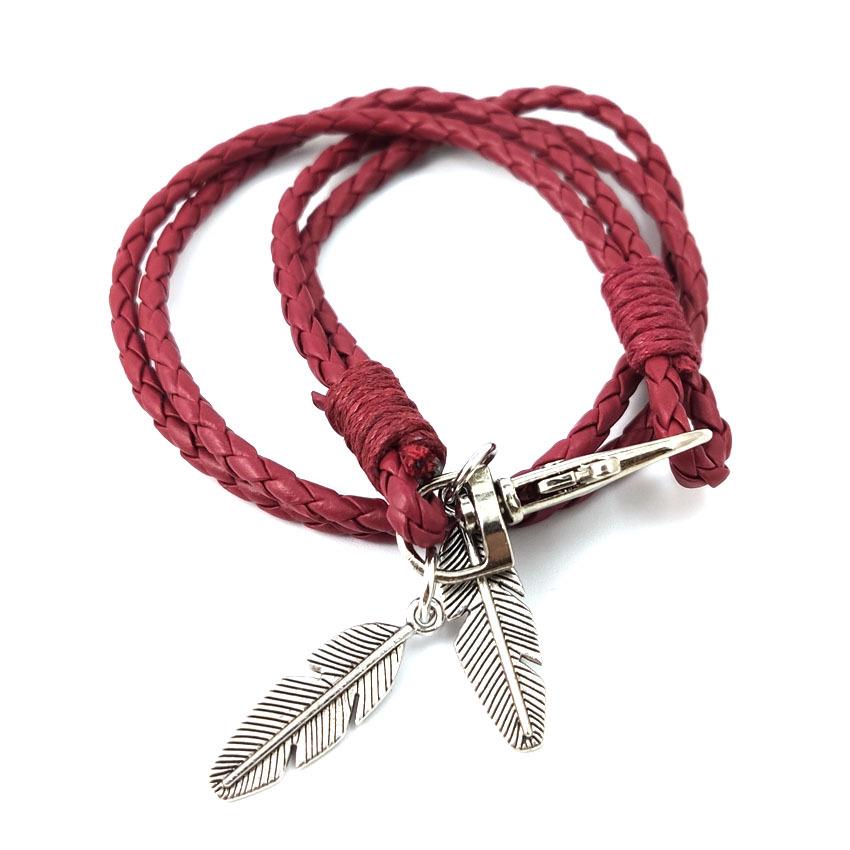 Retro Feather & PU Leather Multi-layer Keychain Bracelet красный