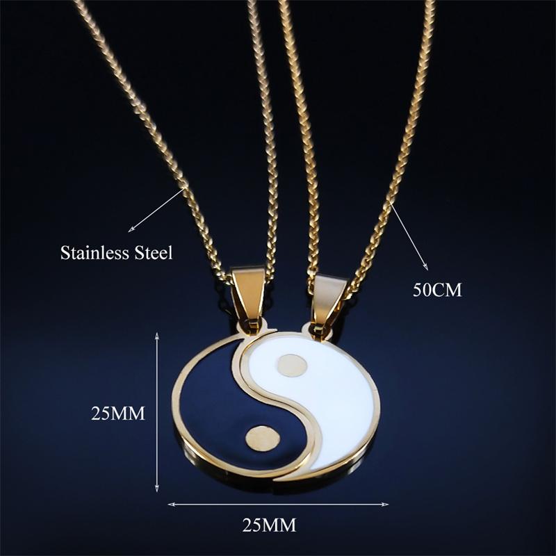 2PCS Yin Yang Tai Chi Gossip Stainless Steel Necklaces Couple Pendants Necklaces Jewelry Bijoux Acier Inoxidable Femme N2052S01