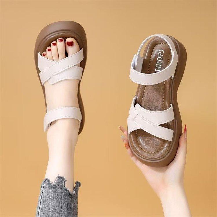 Small Thick-soled Velcro Sandals Women's 2025 Summer New Lightweight and Versatile Commuter Wear with Skirt Beach Shoes