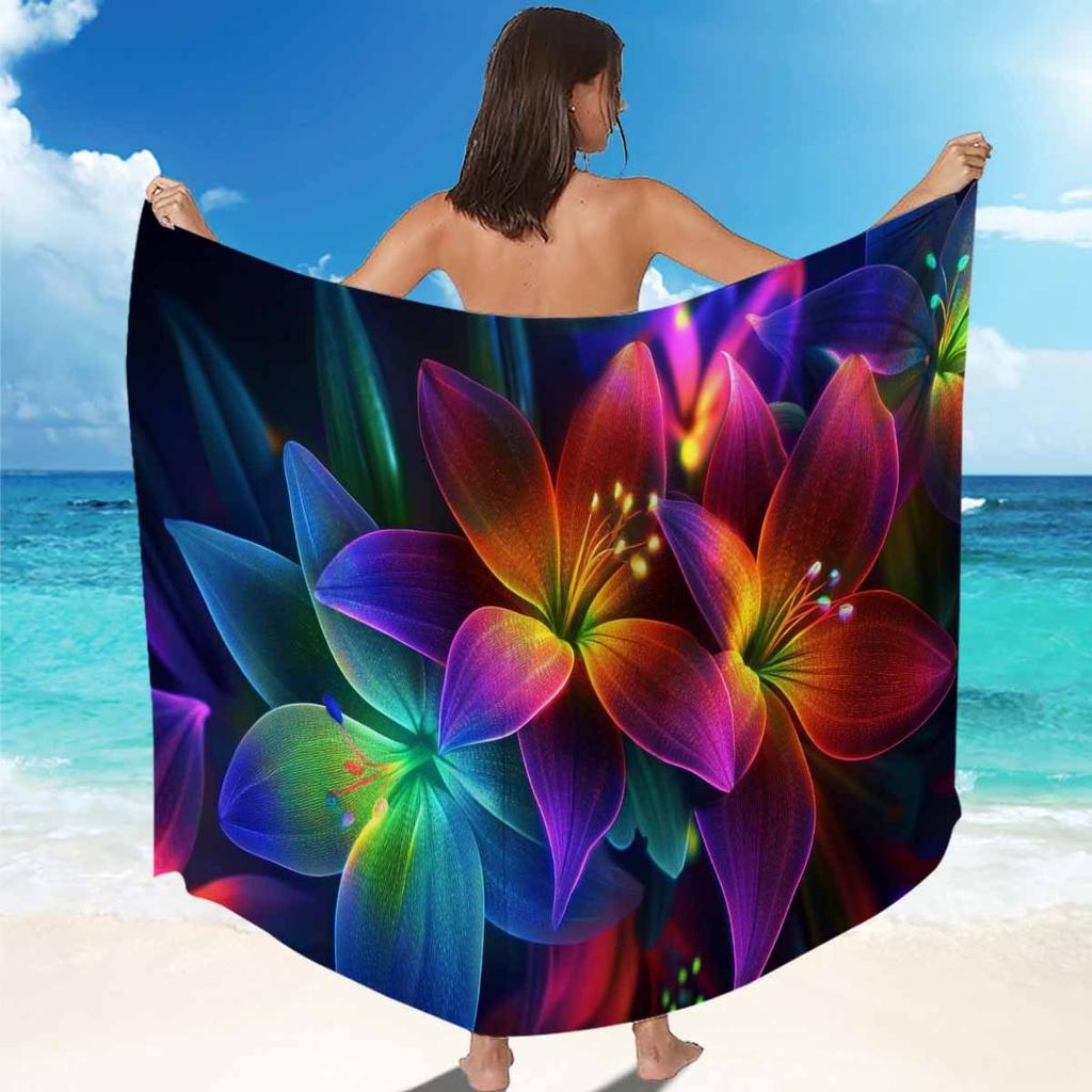 Colorful Floral Sarong, Generous Size Fast Drying Beach Mat for Trips Camping Summer Holidays