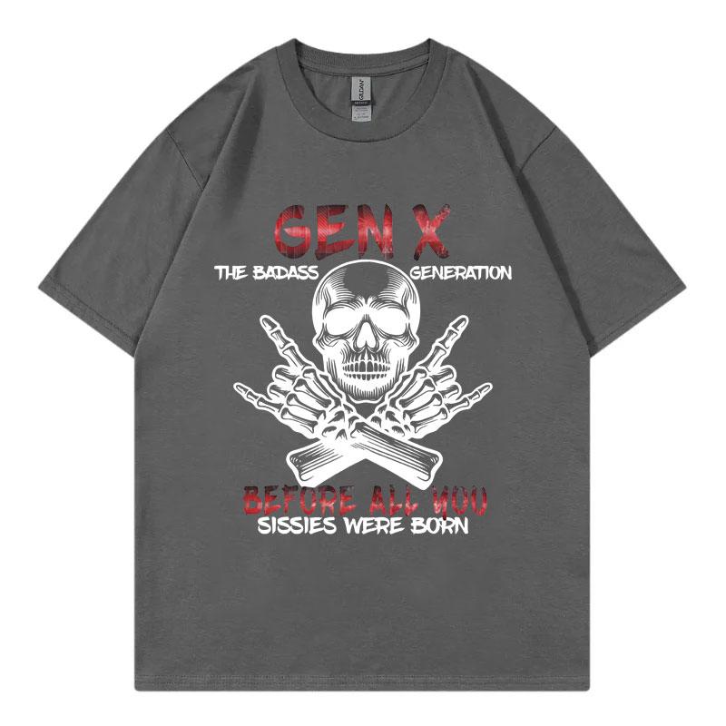 The Badass Generation Funny Skull Meme Tshirt Mens Women Gothic Vintage Short Sleeve Tshirts Fashion Casual Oversized T Shirt