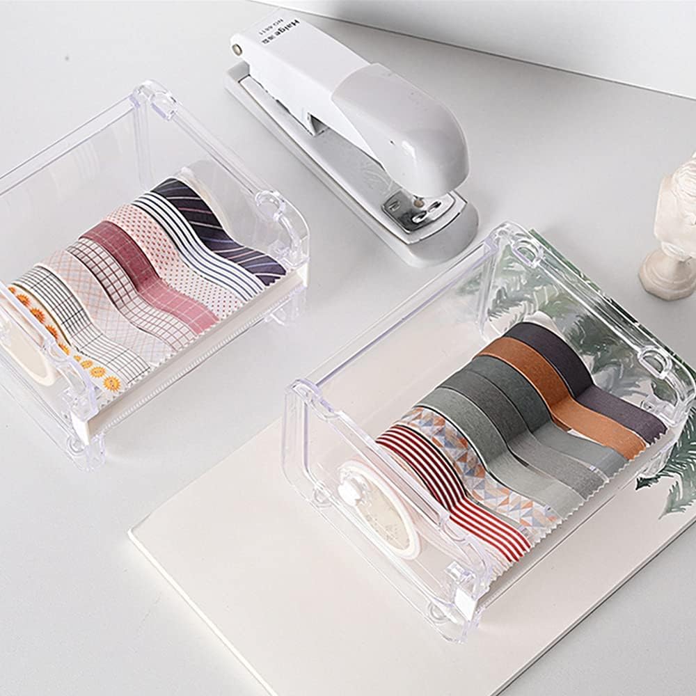 2 Pack Washi Tape Dispenser Cutter Transparent Acrylic Visible Roll Tape Holder Storage Desktop Office Tape Dispensers