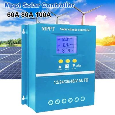 Solar Charge Controller 60A 80A 100A Mppt 12V 24V 48V LCD Display Solar PV Regulators for Lead-acid / Lithium Battery Auto