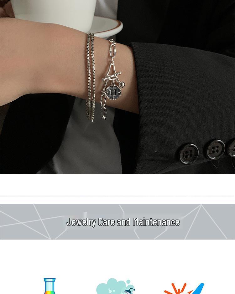 Korean Retro Round Bead Bracelet Women 925 Silver Letter H - Trendy Student Jewelry