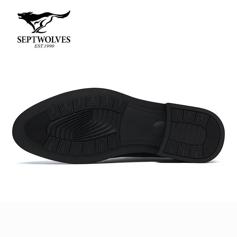 Septwolves Men's Black Leather Business Casual Shoes