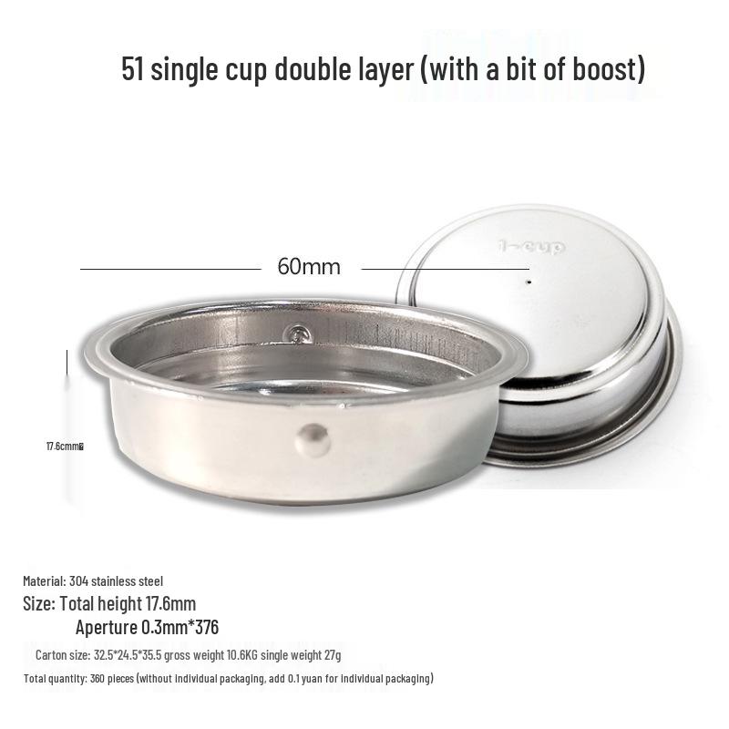 Stainless Steel Coffee Powder Bowl Filter: Single/Double 51, 58 & 53 Blind Bowl Options