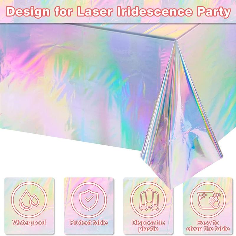 1-10PCS Disco Style Metallic Tablecloth - Laser Printed Rainbow Pattern on PE Material, Ideal for Birthday & Event Decorations