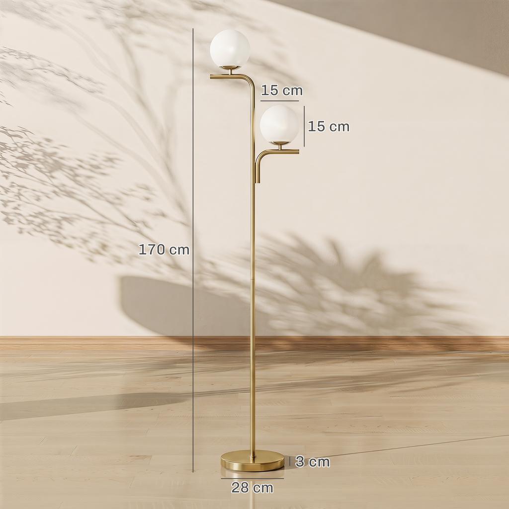 LED Floor Lamp, Modern Lamp with 3 Color Temperatures, Glass Globe Shades and Foot Switch, Gold