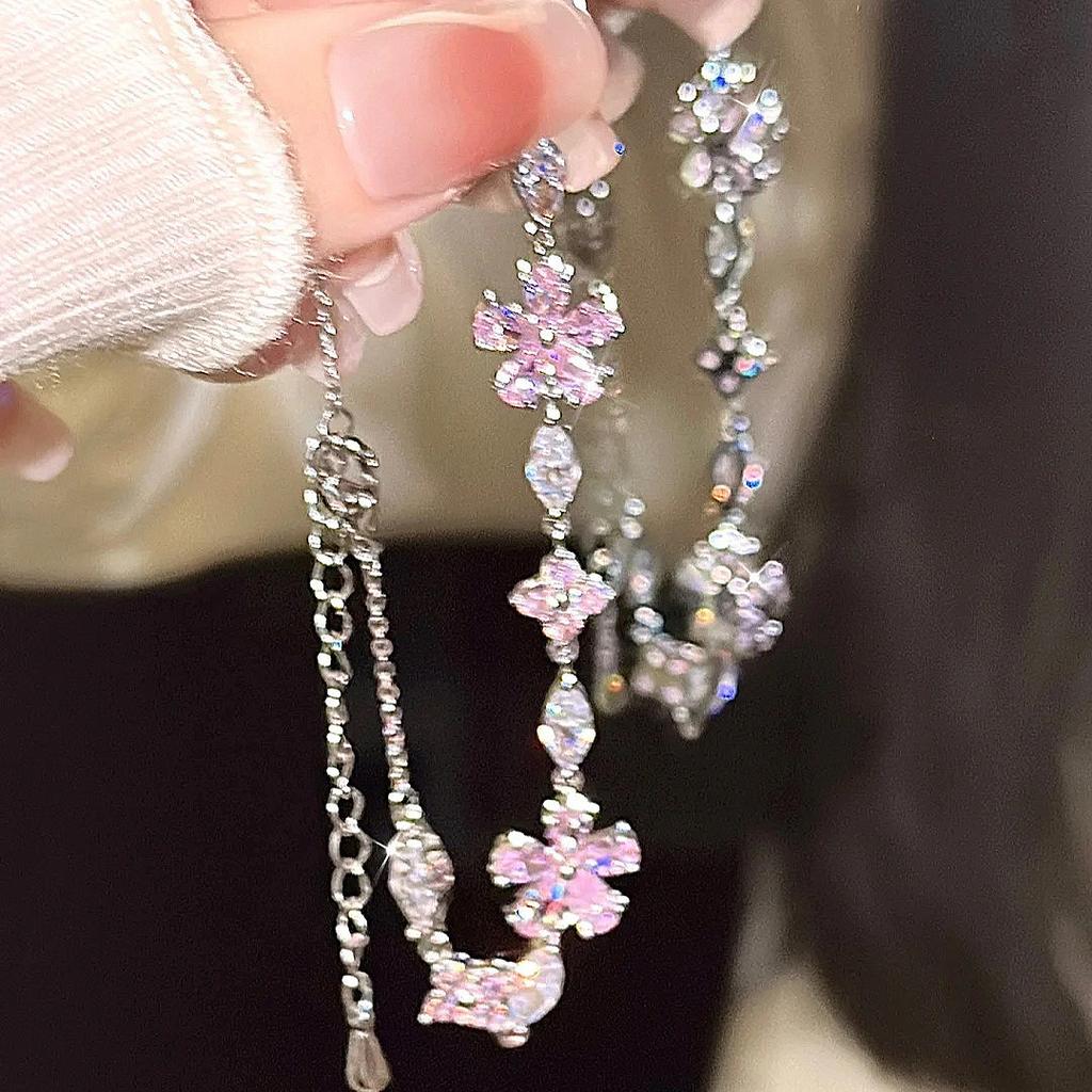 Rhinestone Cherry Blossom Pink Flower Bracelet Small Fresh Flower Ladies Temperament Girls