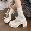 Fashion Elegant Bowknot High Heeled Mary Jane Shoes Women Ankle Buckle Platform Pumps Woman Japanese Patent Leather Lolita Shoes Female