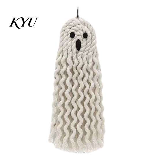 Bohemian Ghost Wall Decor Handmade Cotton Rope Hanging Ornament for Halloween, Indoor Outdoor Rustic Festive Atmosphere Props Pendent Front