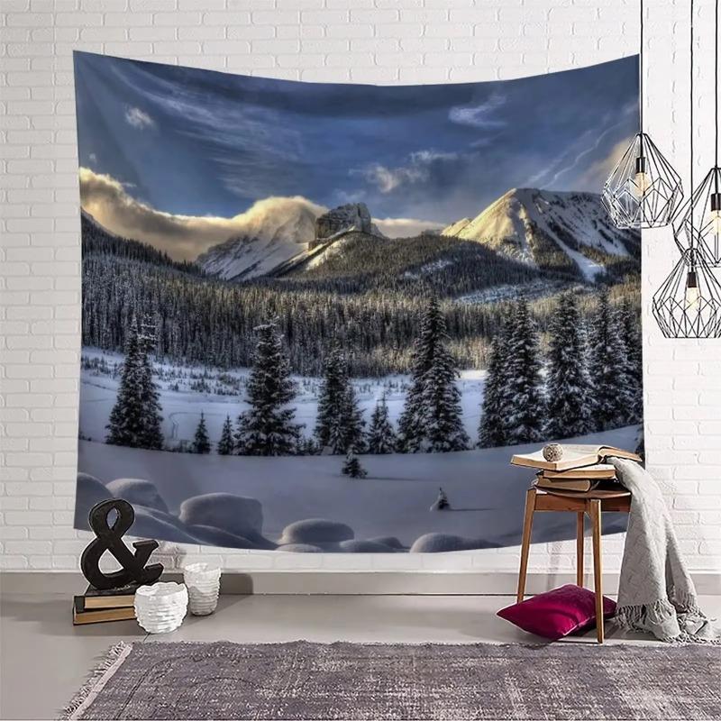 Winter Wandteppich Wald Verschneiter Kiefernbaum Wandteppich Sonnenaufgang Naturlandschaft Wandteppich Wandbehang Dekor für Schlafzimmer Wohnzimmer Studentenwohnheim